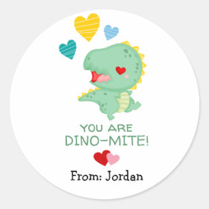 Cute Valentine's Day Dinosaurs and Hearts Classic Round Sticker