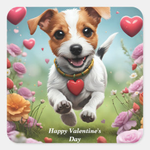 Cute Valentine's Day Dog square sticker