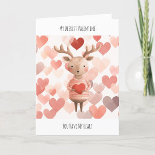 Cute Valentine's Day Folded & Editable, Deer Heart Holiday Card