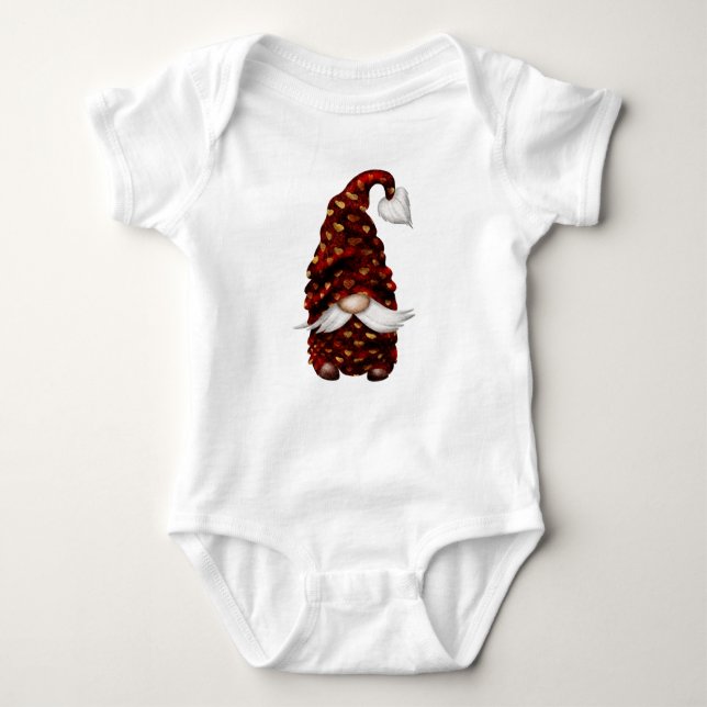 CUTE VALENTINES DAY GNOME WITH RED & GOLD HAT BABY BODYSUIT (Front)
