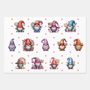 Cute Valentine's Day Gnomes with Signs & Solids Wrapping Paper Sheet