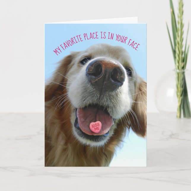 Cute Valentine's Day Golden Retriever Kiss Me Card (Front)