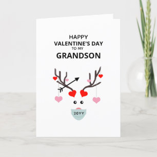 Cute Valentines Day Grandson Hearts Love Deer Holiday Card