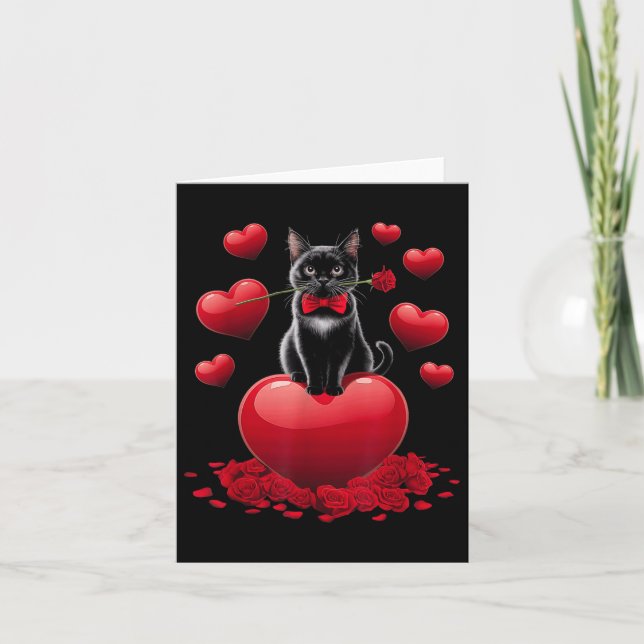 Cute Valentines Day Heart Black Cat Women Girls Ki Card (Front)