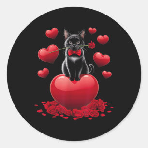 Cute Valentines Day Heart Black Cat Women Girls Ki Classic Round Sticker
