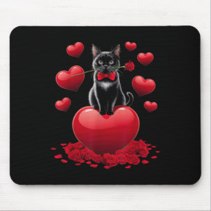 Cute Valentines Day Heart Black Cat Women Girls Ki Mouse Pad