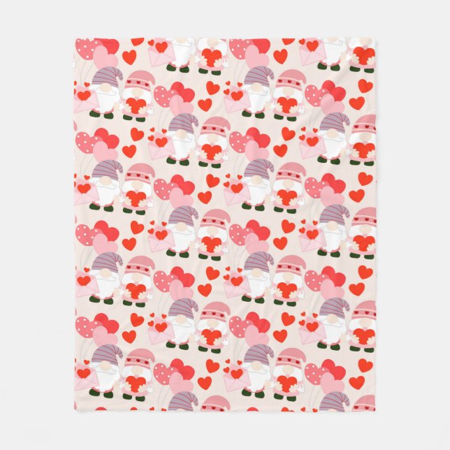 Cute Valentines Day Heart Gnome Lover Fleece Blanket (Front)