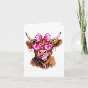 Cute Valentines Day Heart Highland Cow Women Girls Card