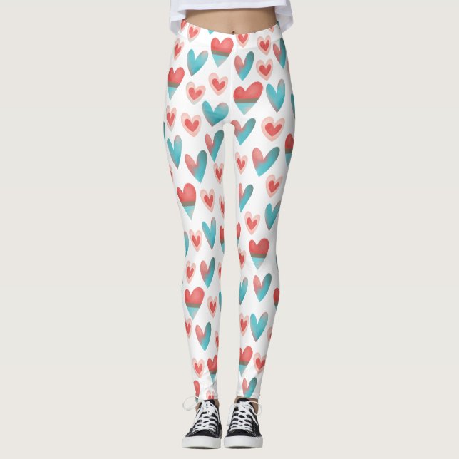 Cute Valentines Day Heart Leggings (Front)