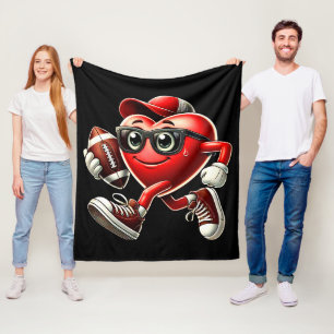 Cute Valentine's Day Heart Playing Football Fleece Blanket