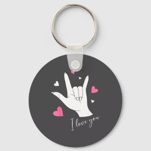 Cute Valentines Day Hearts I Love You Hand Sign La Key Ring
