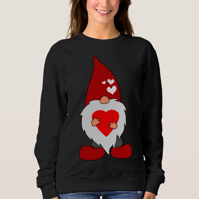 Cute Valentines Day Holiday Gnome With Red Love He Sweatshirt (Front)