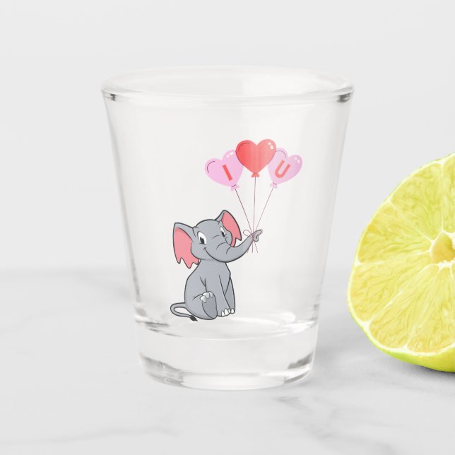 cute Valentine's Day I love you heart elephant Shot Glass (Front)