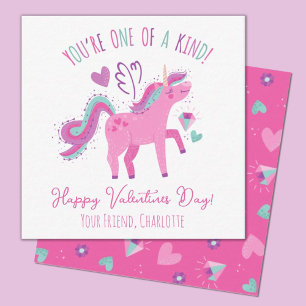 Cute Valentines Day Kids Classroom Unicorn Card