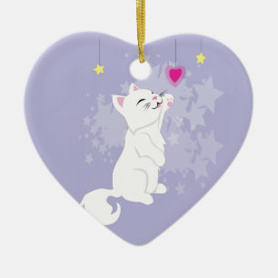 Cute Valentines Day Kitty Ceramic Tree Decoration