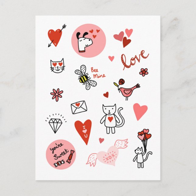 Cute Valentine's Day Love Cartoon Holiday Postcard (Front)