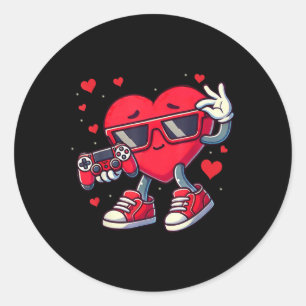 Cute Valentines Day Love Heart Game Controller Boy Classic Round Sticker