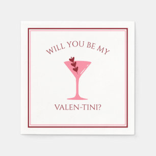 Cute Valentines Day Martini Aesthetic Red & Pink  Napkin