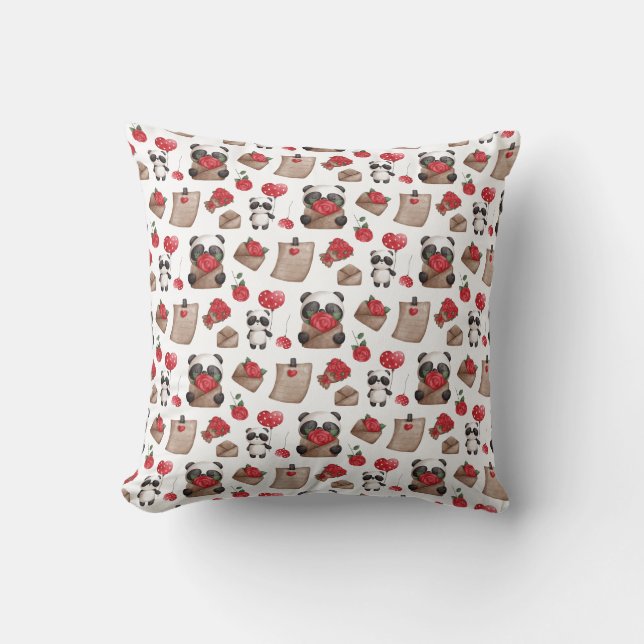 Cute Valentine's Day Panda Bear Love Pattern   Cushion (Front)