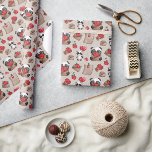 Cute Valentine's Day Panda Bear Love Pattern Wrapping Paper