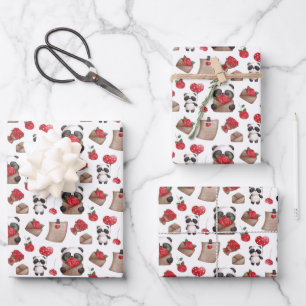 Cute Valentine's Day Panda Bear Love Pattern   Wrapping Paper Sheet