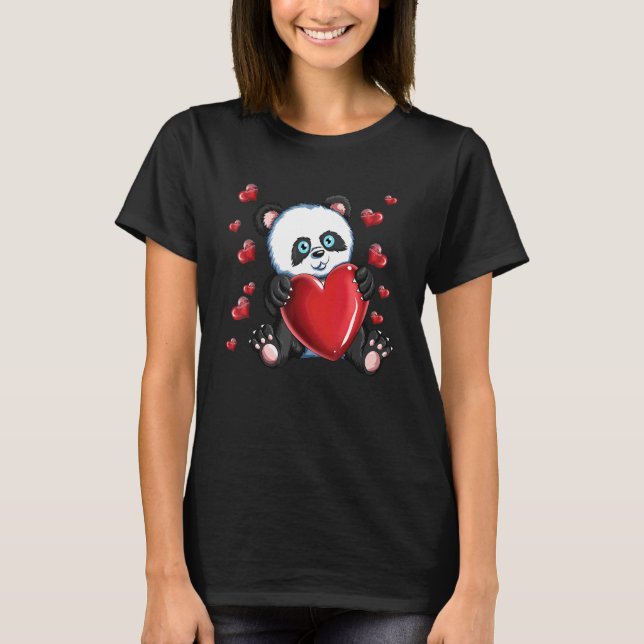 Cute Valentine's Day Panda With A Heart In Her Arm T-Shirt (Front)