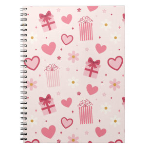 Cute Valentine's Day Pattern Pink Hearts and Gifts Notebook