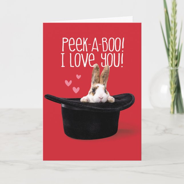 Cute Valentines Day Peek-A-Boo I Love You Bunny Holiday Card (Front)