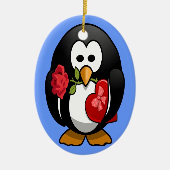 Cute Valentine's Day Penguin Funny Cartoon Ceramic Tree Decoration (Front)