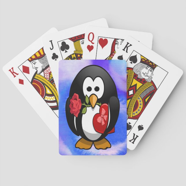 Cute Valentine's Day Penguin Funny Cartoon Playing Cards (Back)