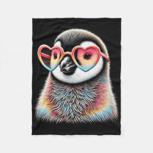 Cute Valentines Day Penguin Heart Sungles Boys Gir Fleece Blanket