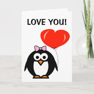 Cute Valentine's Day penguin with heart balloon Holiday Card