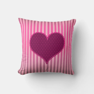 Cute Valentine's Day Pink Heart Stripes Pattern Cushion