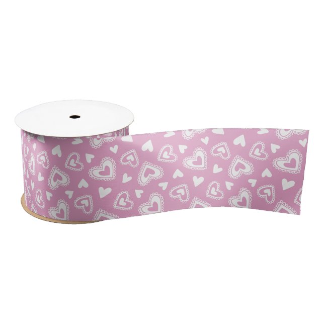 Cute Valentine's Day Pink Hearts Pattern Satin Ribbon (Spool)