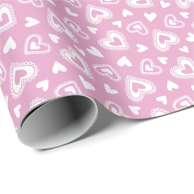 Cute Valentine's Day Pink Hearts Pattern Wrapping Paper (Roll Corner)