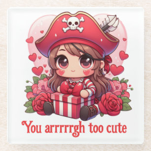 Cute Valentine's day pirate Glass Coaster