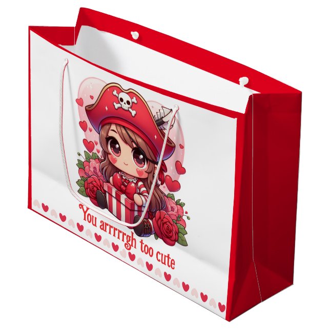 Cute Valentine's day pirate Large Gift Bag (Front Angled)
