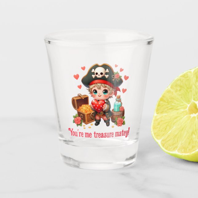 Cute Valentine's day pirate Shot Glass (Front)