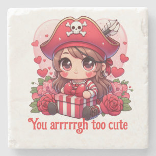 Cute Valentine's day pirate Stone Coaster
