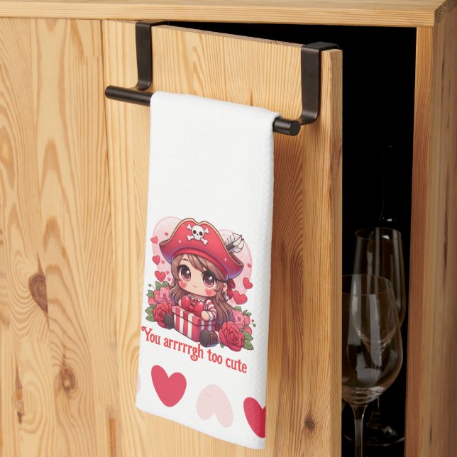 Cute Valentine's day pirate Tea Towel (Thirds Fold)