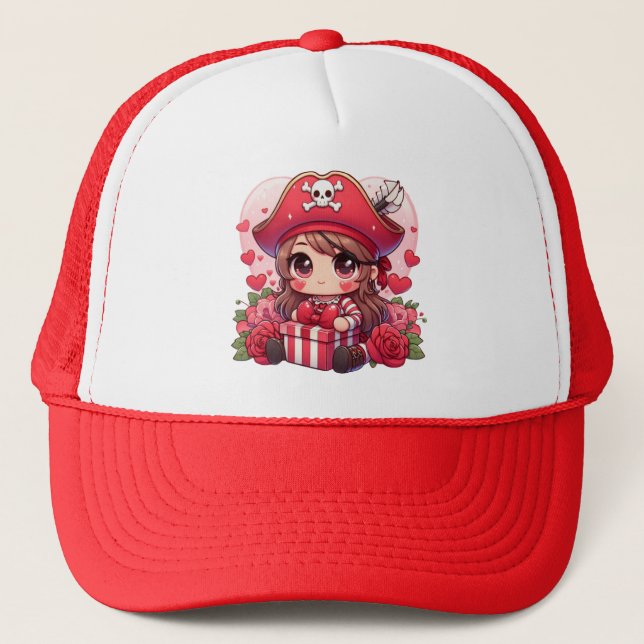 Cute Valentine's day pirate Trucker Hat (Front)