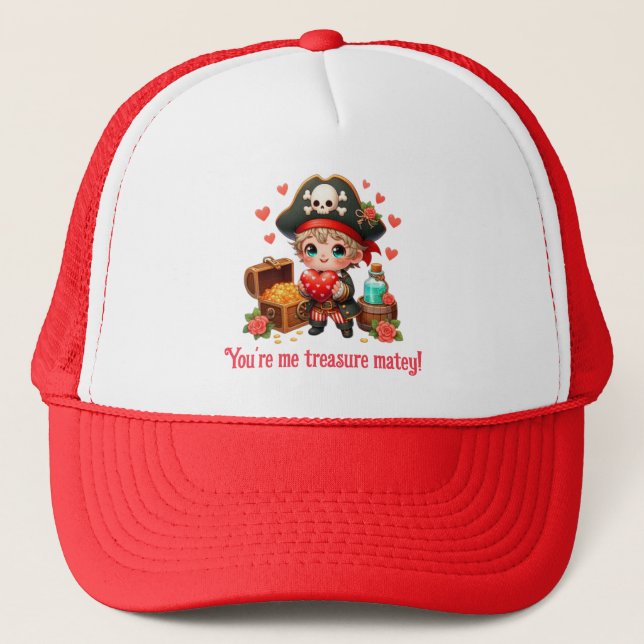 Cute Valentine's day pirate Trucker Hat (Front)