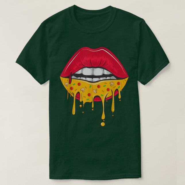 Cute Valentines Day Pizza Lips Tee Funny hearts Pi (Design Front)