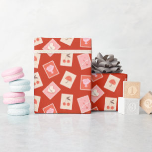 Cute Valentines Day Postage Stamp Wrapping Paper