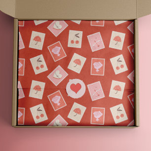 Cute Valentines Day Postage Stamp Wrapping Paper