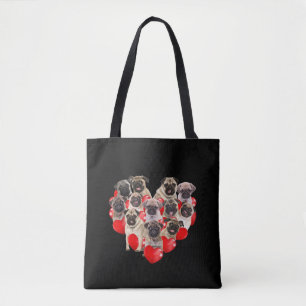 Cute Valentines Day Pug Dog Heart Puppy Tote Bag