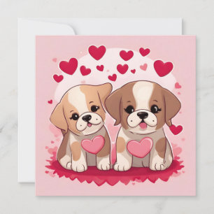 Cute Valentine's Day Puppies with Hearts  Holiday Card