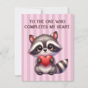 Cute Valentines Day Racoon Holding a Heart Holiday Card