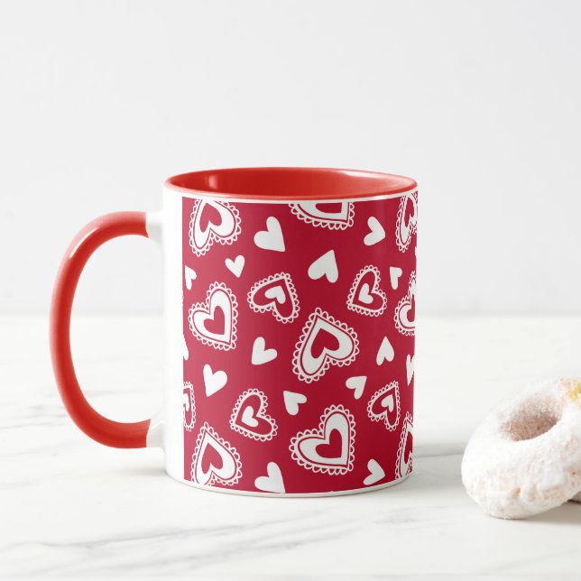 Cute Valentine's Day Red Heart Pattern Mug (With Donut)