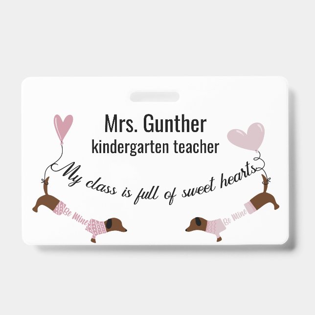 Cute Valentines Day School Teacher  ID Badge (Front)